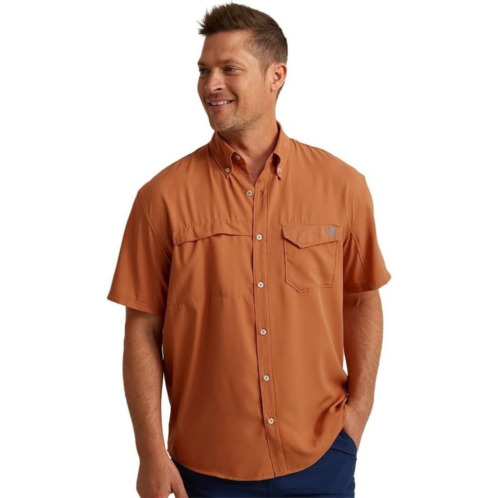 HUK Tide Point Short Sleeve Fishing Shirt Sz 3XL Burnt Orange